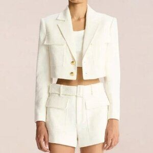 NWT A.L.C Banks Boucle Jacket & Oakland Belted High Waisted Short White Set 8/10